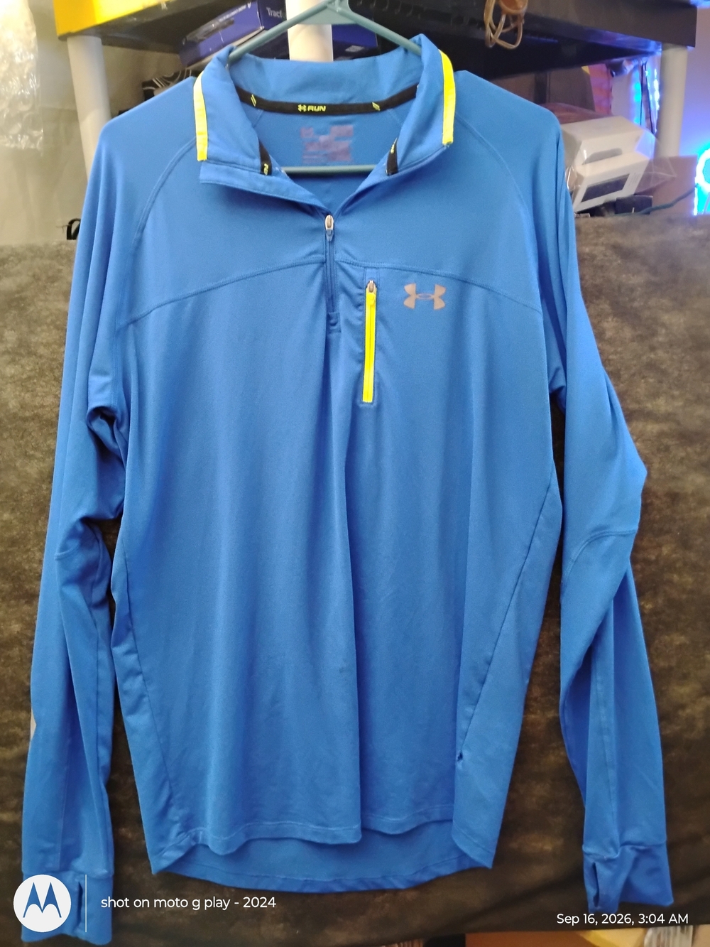 Under Armour Men’s Blue Quarter-Zip Performance Pullover with Yellow Accents
